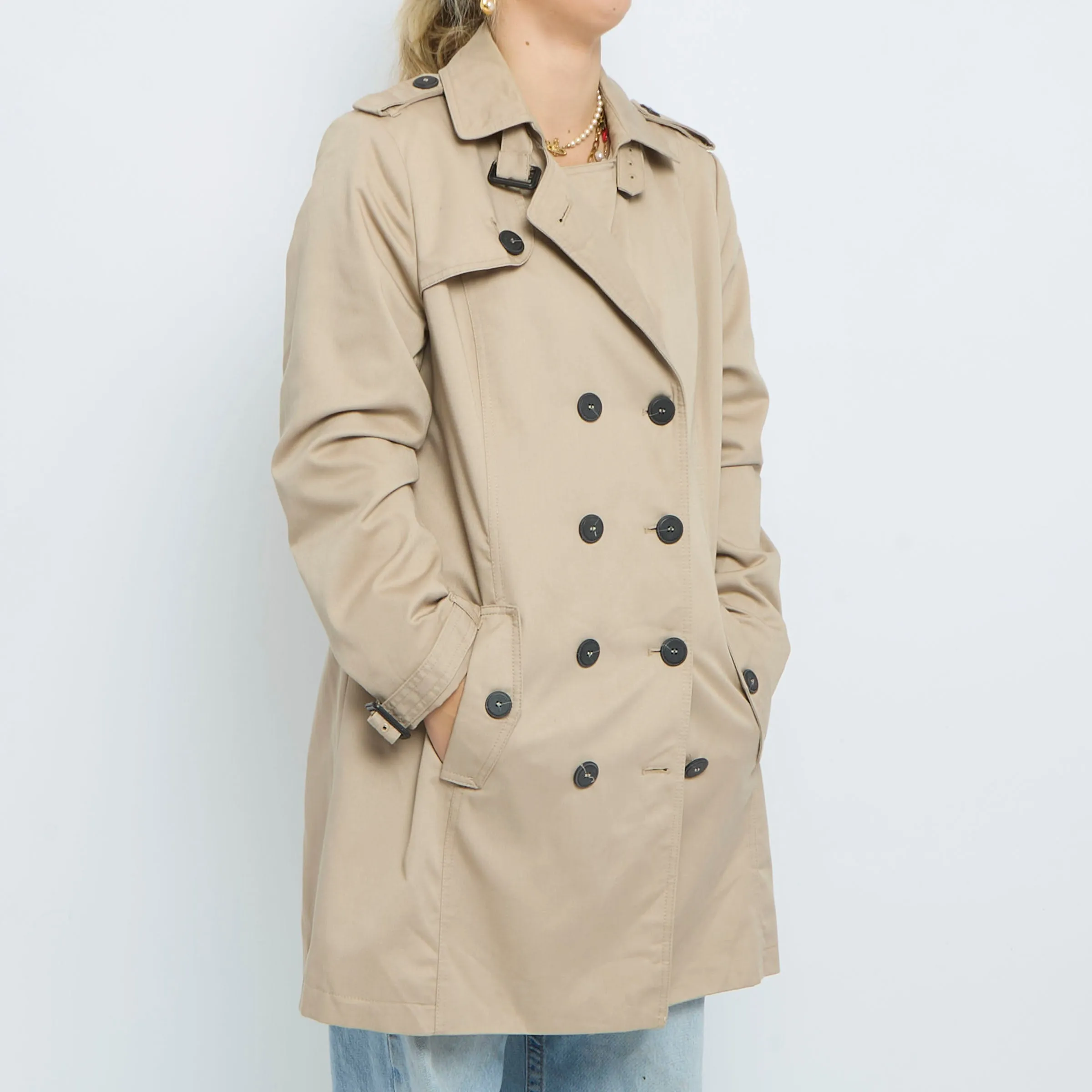 Beige Double Breasted Trench Coat - UK 12