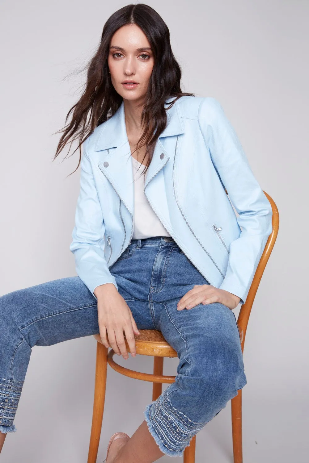 Charlie B  Faux Leather Jacket C6306-704B-061 Sky