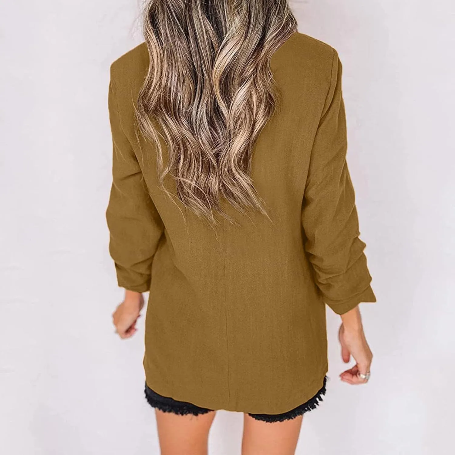 Collarless Blazer Jackets for Women Causal Ladies Blazer Buttonn Dressy Fashion Suit Loose Fit Herringbone Coat