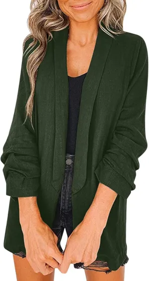 Collarless Blazer Jackets for Women Causal Ladies Blazer Buttonn Dressy Fashion Suit Loose Fit Herringbone Coat