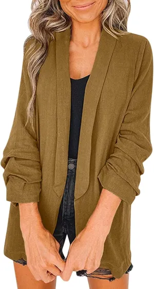 Collarless Blazer Jackets for Women Causal Ladies Blazer Buttonn Dressy Fashion Suit Loose Fit Herringbone Coat