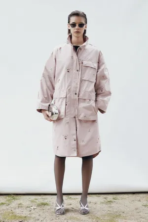 Embroidered flowers trench coat - Pink Pale