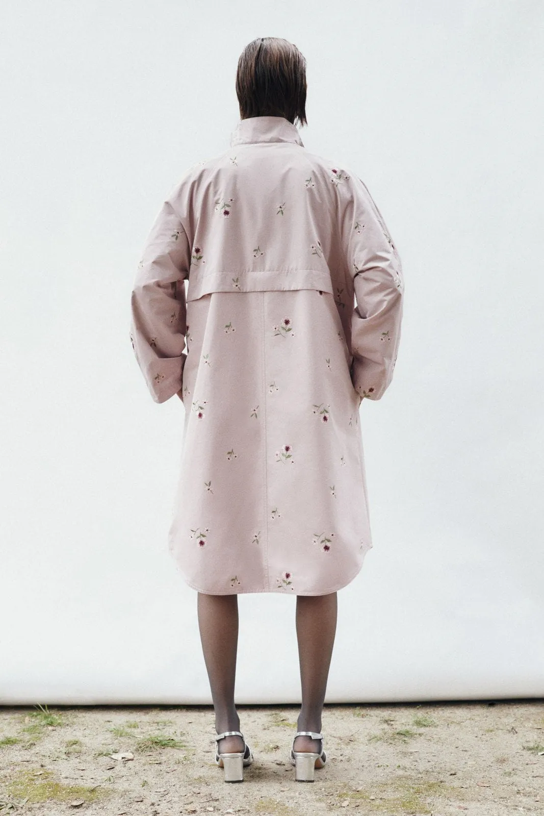 Embroidered flowers trench coat - Pink Pale