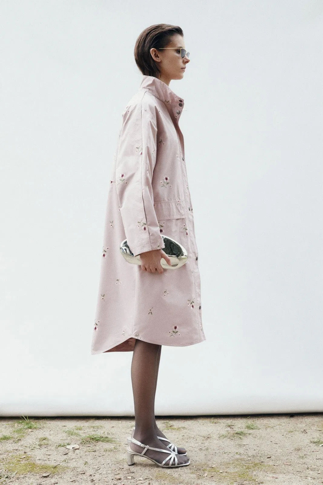 Embroidered flowers trench coat - Pink Pale