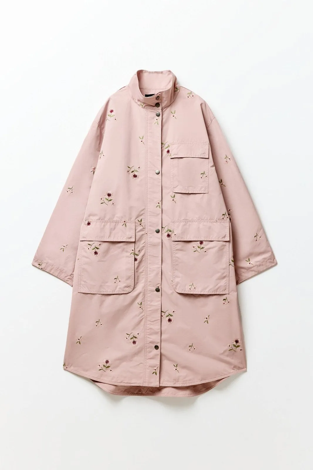 Embroidered flowers trench coat - Pink Pale