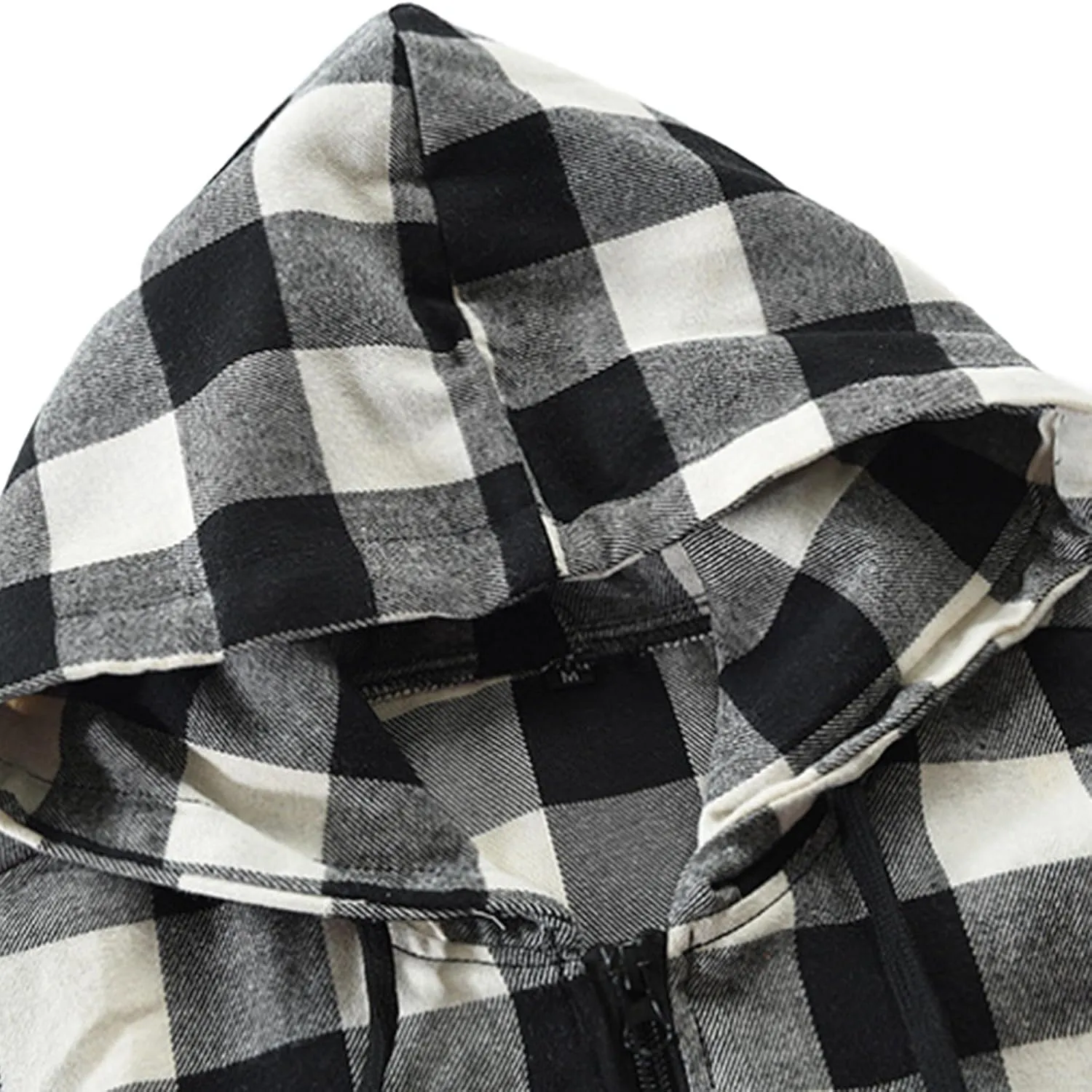 Flannel Hoodies Jackets for Men Long Sleeve Slim Zip Up Plaid Shirt Jacket Fall Lightweight Hooded Coat with Pocket