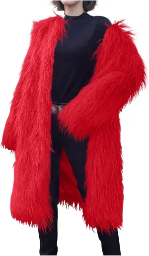 HGps8w Luxury Long Faux Fur Coat for Women Open Front Shaggy Cardigans Oversized Fuzzy Fleece Jacket Warm Winter Outerwear