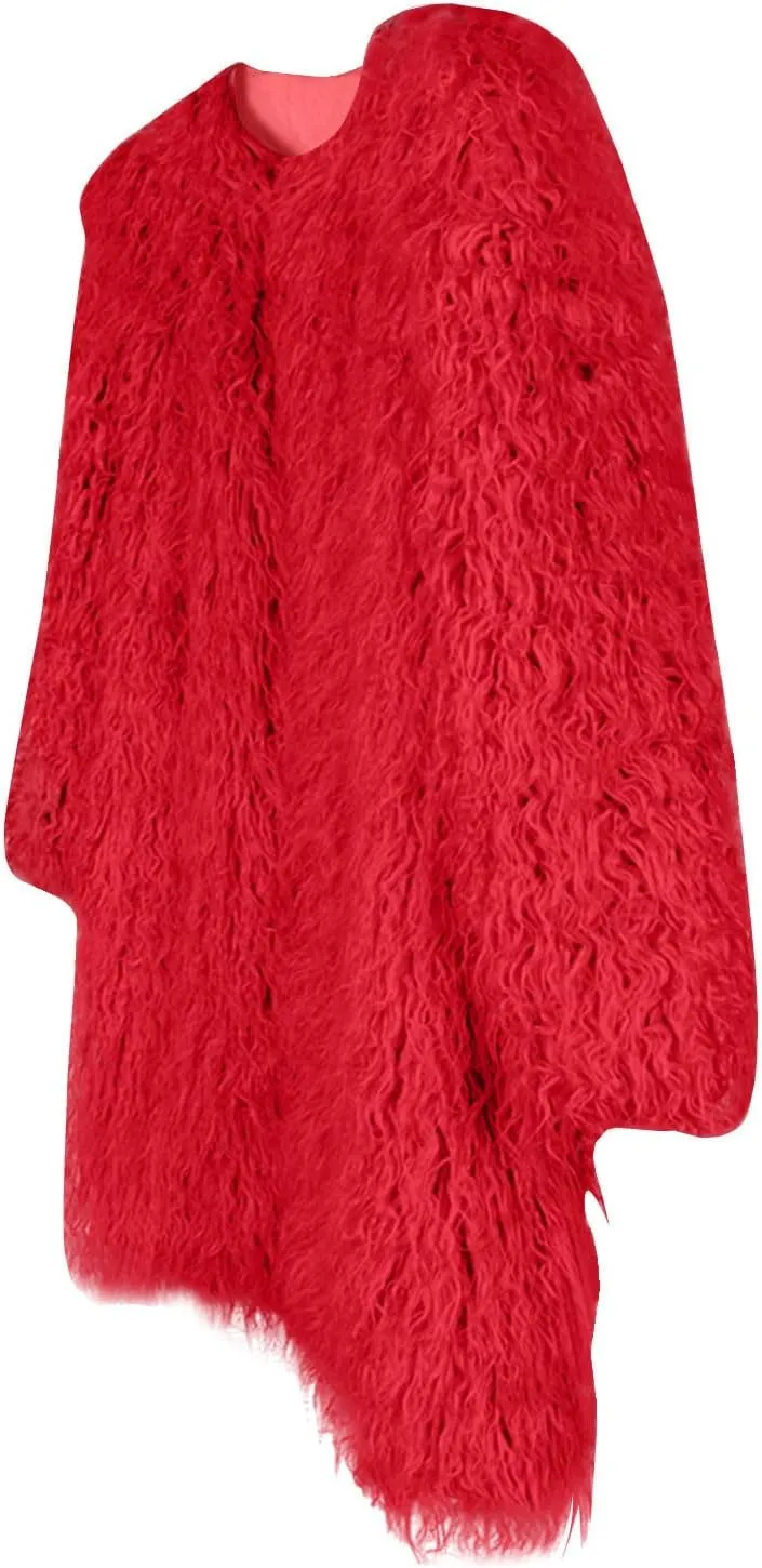 HGps8w Luxury Long Faux Fur Coat for Women Open Front Shaggy Cardigans Oversized Fuzzy Fleece Jacket Warm Winter Outerwear