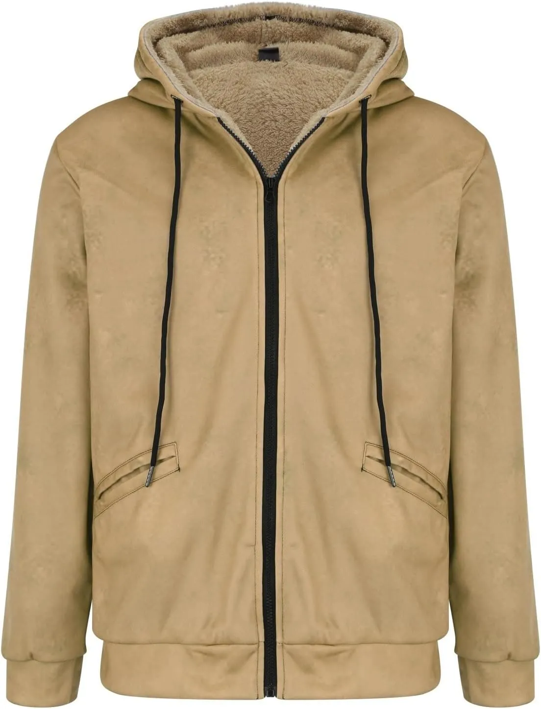Hoodie Jackets for Men Sherpa-Lined Long Sleeve Zip Up Solid Coat Winter Fashion Thermal Outwear with Drawstring