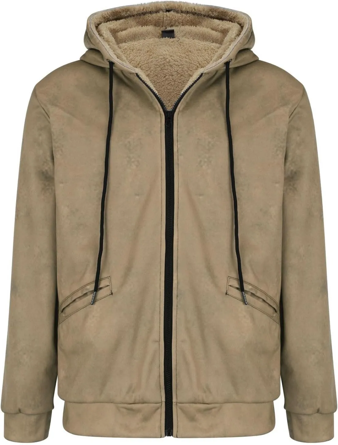 Hoodie Jackets for Men Sherpa-Lined Long Sleeve Zip Up Solid Coat Winter Fashion Thermal Outwear with Drawstring