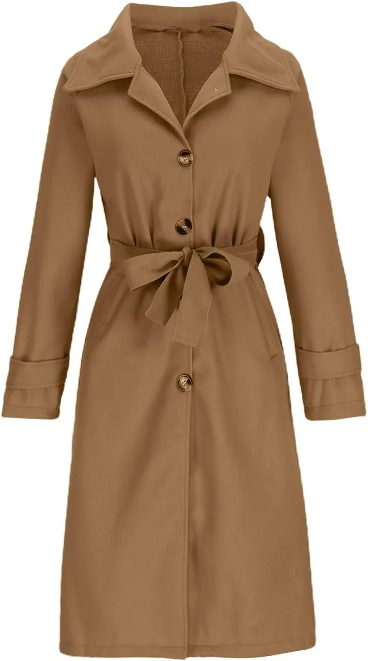 Jackets for Women Long Sleeve Button Down Coats Chunky Wool Lapel Overcoats Oversized Windproof Pea Outerwear