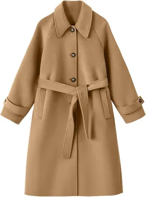 Jackets for Women Long Sleeve Button Down Coats Chunky Wool Lapel Overcoats Oversized Windproof Pea Outerwear