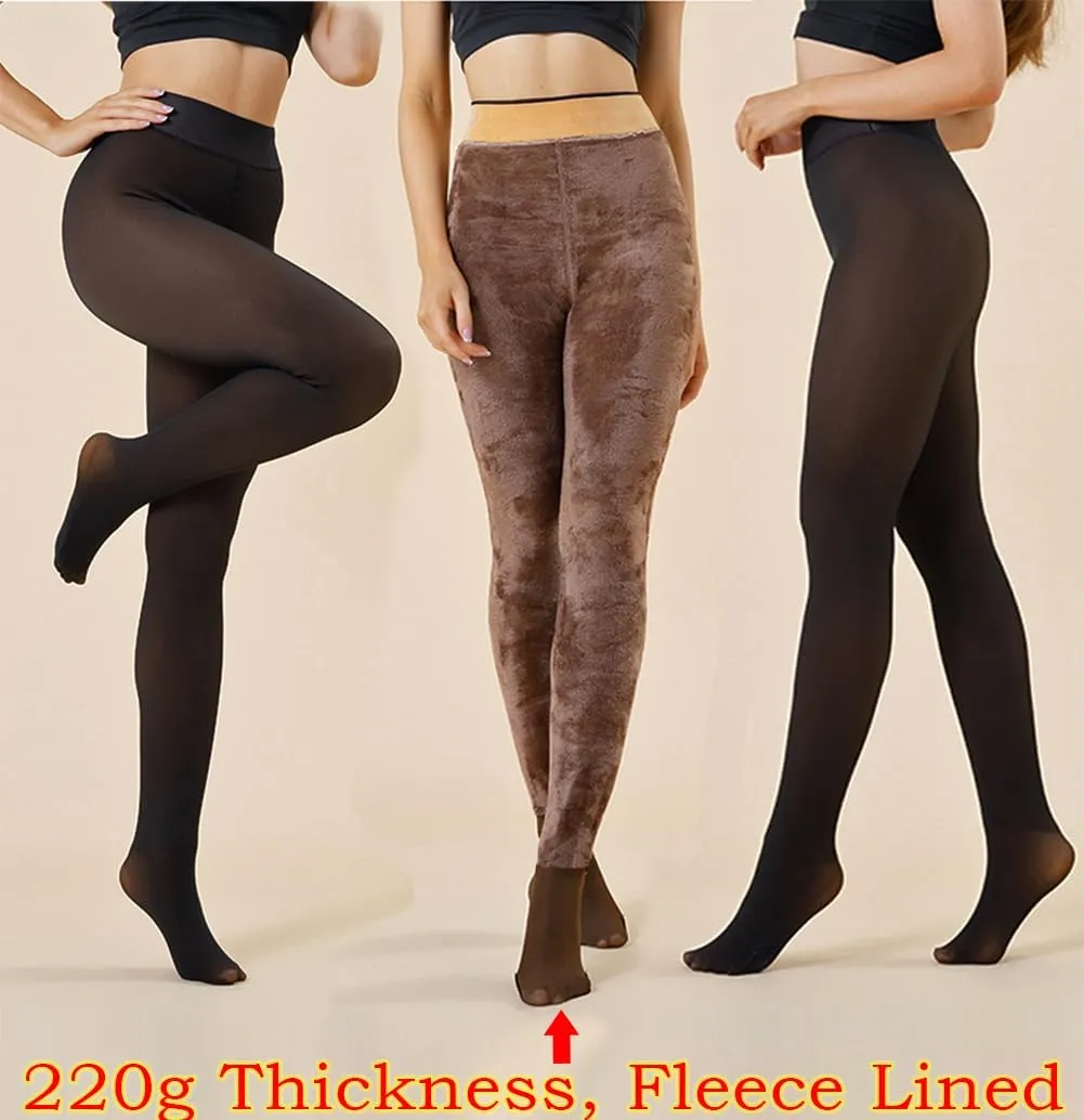 LUCKELF Women's Fleece Lined Tights for Winter Warm High Waist Leggings Fake Translucent Thick Thermal Pantyhose