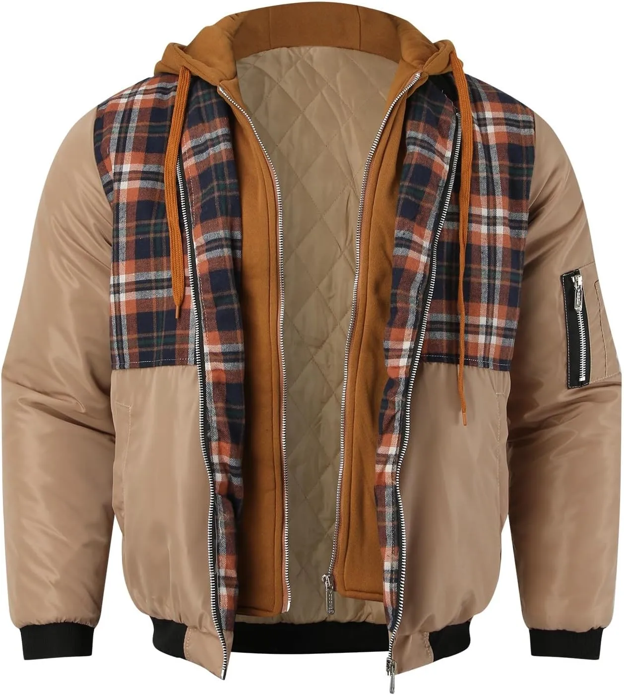 Mens Bomber Jacket Hoodies Casual Fall Winter Military Jacket Outwear Full Zip Winter Warm Padded Coats Outwear
