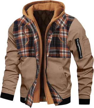 Mens Bomber Jacket Hoodies Casual Fall Winter Military Jacket Outwear Full Zip Winter Warm Padded Coats Outwear