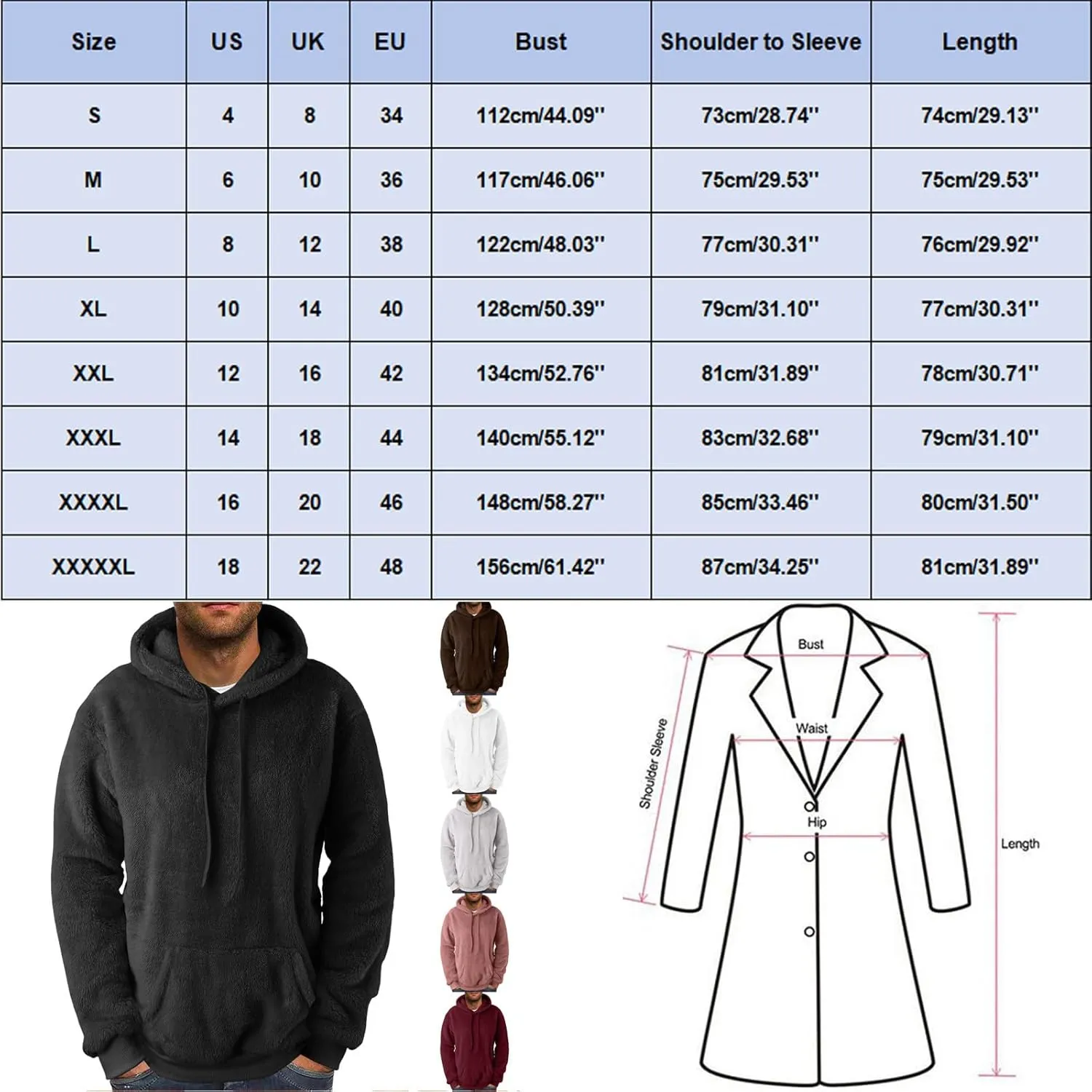 Mens Fleece Jacket, Men's Zip Up Hoodie Heavyweight Winter Sweatshirt Fleece Sherpa Lined Warm Thicken Jacket Coats