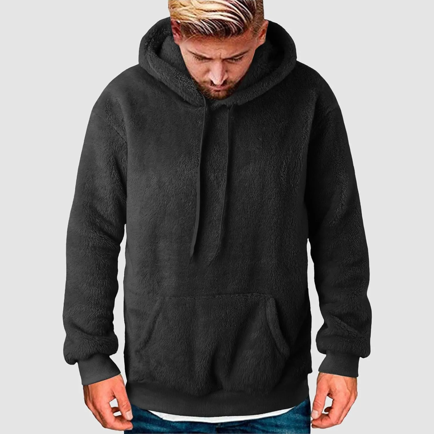 Mens Fleece Jacket, Men's Zip Up Hoodie Heavyweight Winter Sweatshirt Fleece Sherpa Lined Warm Thicken Jacket Coats