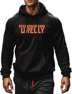 Men's Letter Print Long Sleeve Sweatshirt Athletic Performance Lightweight Hoodie for Men Casual Pullover Tops