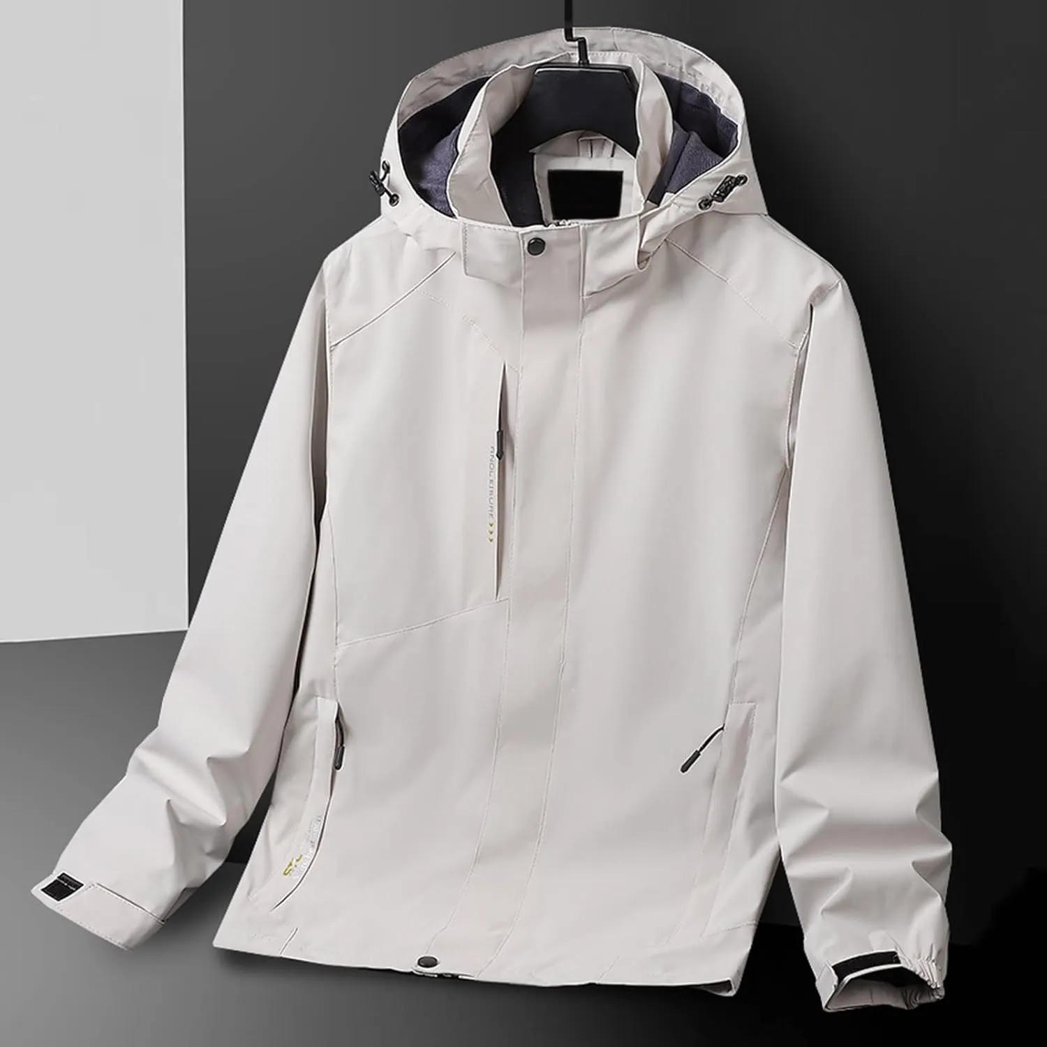 Men's Lightweight Waterproof Rain Jacket Detachable Hoodie Zip Up Raincoat Solid Hiking Windbreaker Shell Jacket