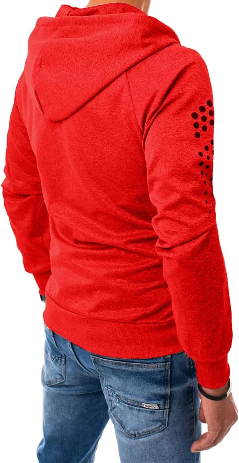 Men's Long Sleeve Hoodie Jacket Dot Printed Zip Up Solid Color Coat Casual Stylish Sport Outwear with Pocket