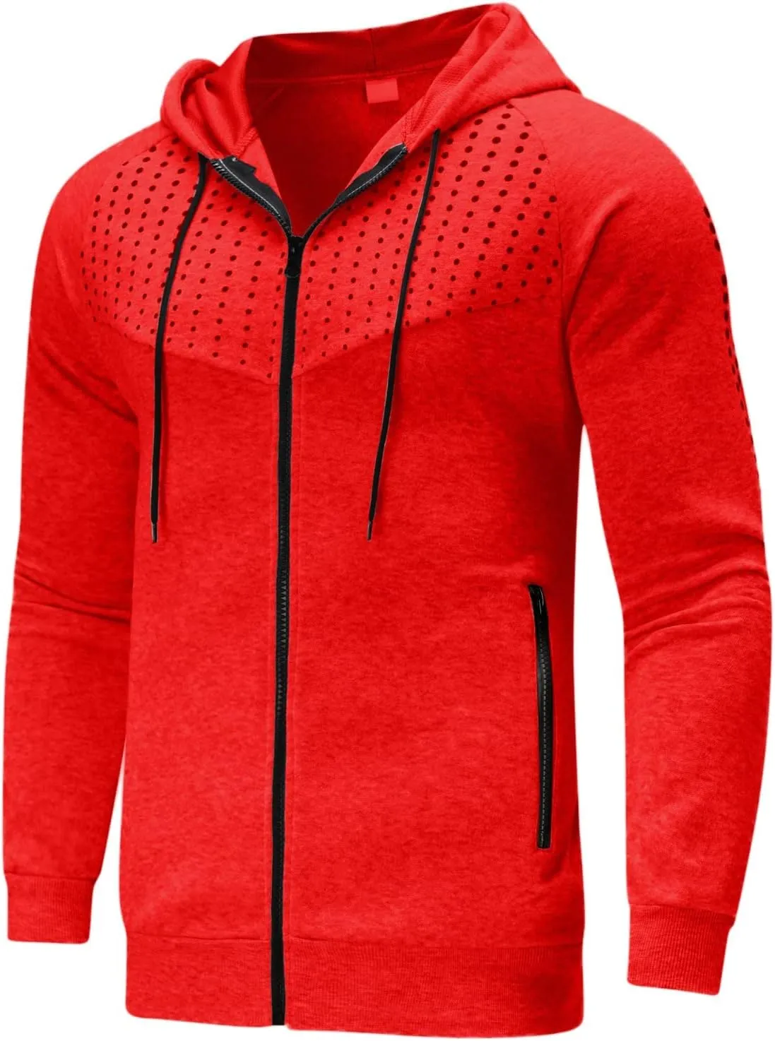 Men's Long Sleeve Hoodie Jacket Dot Printed Zip Up Solid Color Coat Casual Stylish Sport Outwear with Pocket
