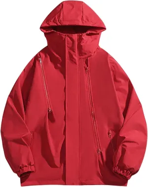 Men's Waterproof Rain Jacket Hoodie Solid Lightweight Windbreaker Softshell Jacket Casual Outdoor Athletic Outwear
