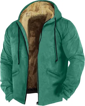 Mens Zip Up Hoodie Solid Color Hoodie Fashion Heavyweight Cotton Fleece Sherpa Lined Jacket Fall Jacket Coat