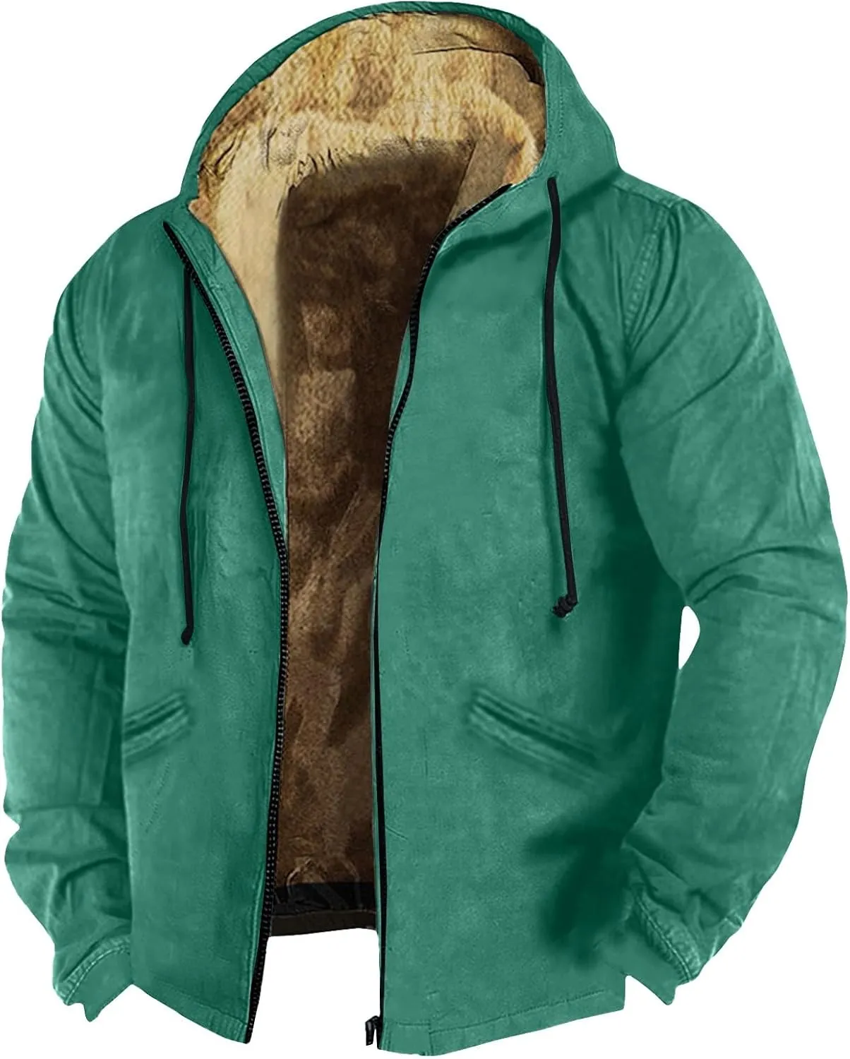 Mens Zip Up Hoodie Solid Color Hoodie Fashion Heavyweight Cotton Fleece Sherpa Lined Jacket Fall Jacket Coat