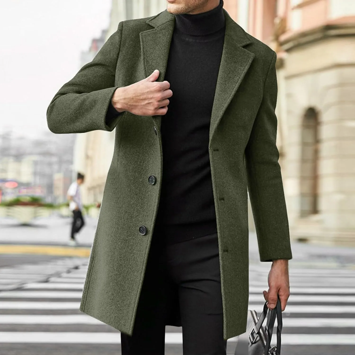 MIDOO Fleece Jacket Men Quarter Zip Men Autumn Winter Casual Solid Hooded Neck Long Sleeve Pocket Sweatshirt Zipper Coat