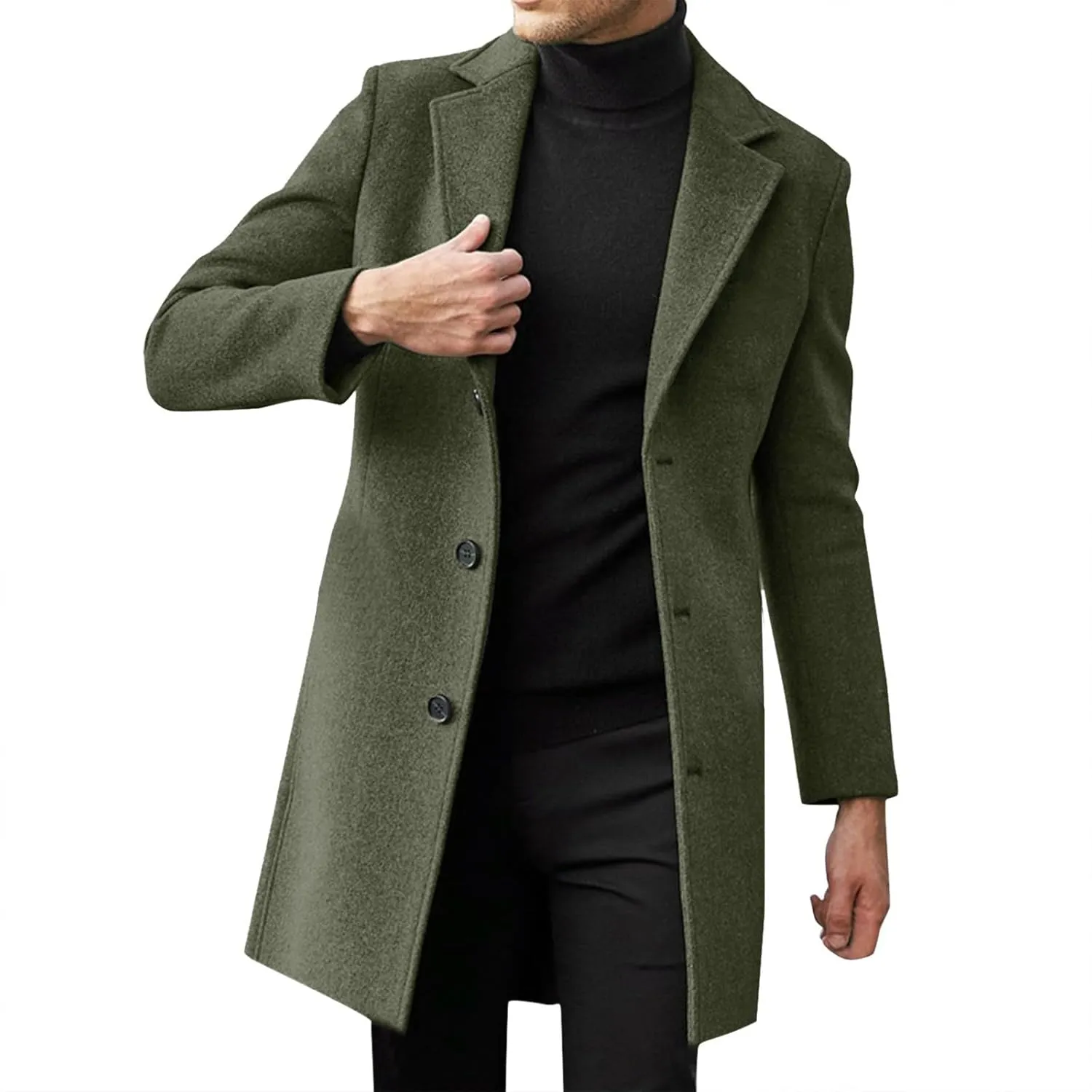 MIDOO Fleece Jacket Men Quarter Zip Men Autumn Winter Casual Solid Hooded Neck Long Sleeve Pocket Sweatshirt Zipper Coat