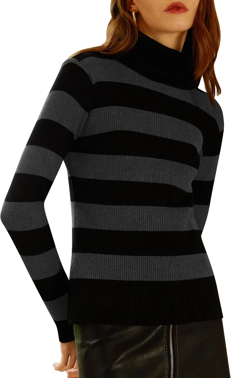ninovino Women's Turtleneck Ribbed Long Sleeve Sweater Pullover Tops