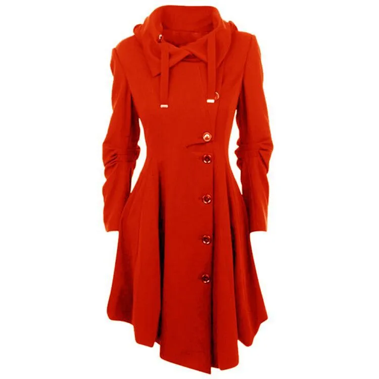 Plus Size Asymmetric Turn Down Collar Button Coat Overcoat