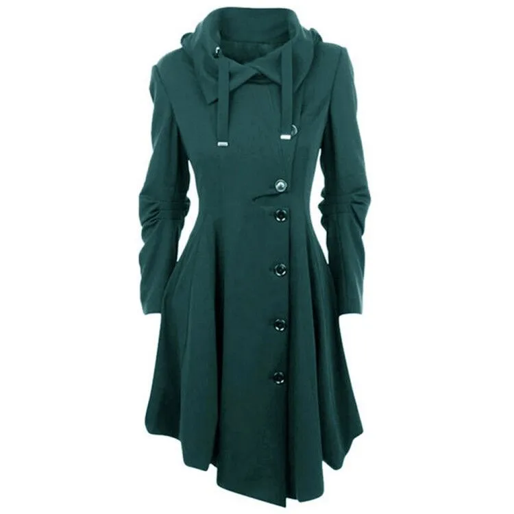 Plus Size Asymmetric Turn Down Collar Button Coat Overcoat