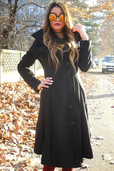 Plus Size Asymmetric Turn Down Collar Button Coat Overcoat