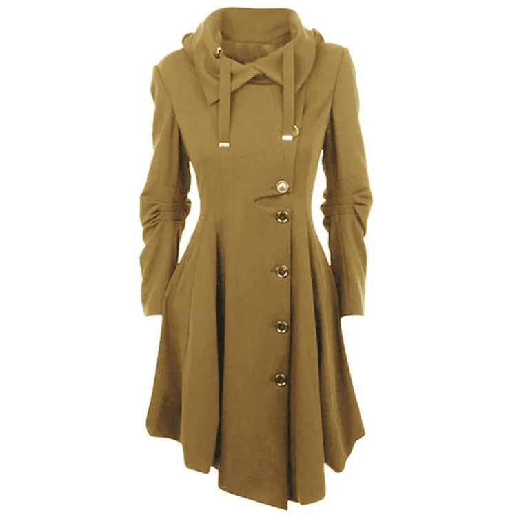 Plus Size Asymmetric Turn Down Collar Button Coat Overcoat