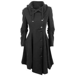 Plus Size Asymmetric Turn Down Collar Button Coat Overcoat