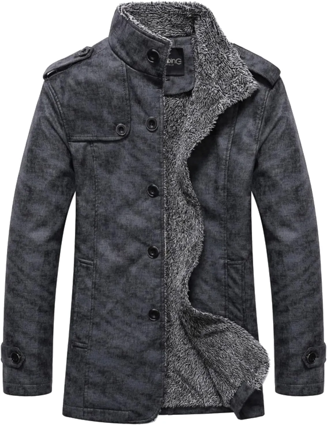 QWENTMTNTY Mens Winter Casual Faux Suede Leather Jacket Thicken Shearling Coat Overcoat Warm Sheepskin Jacket with Pockets