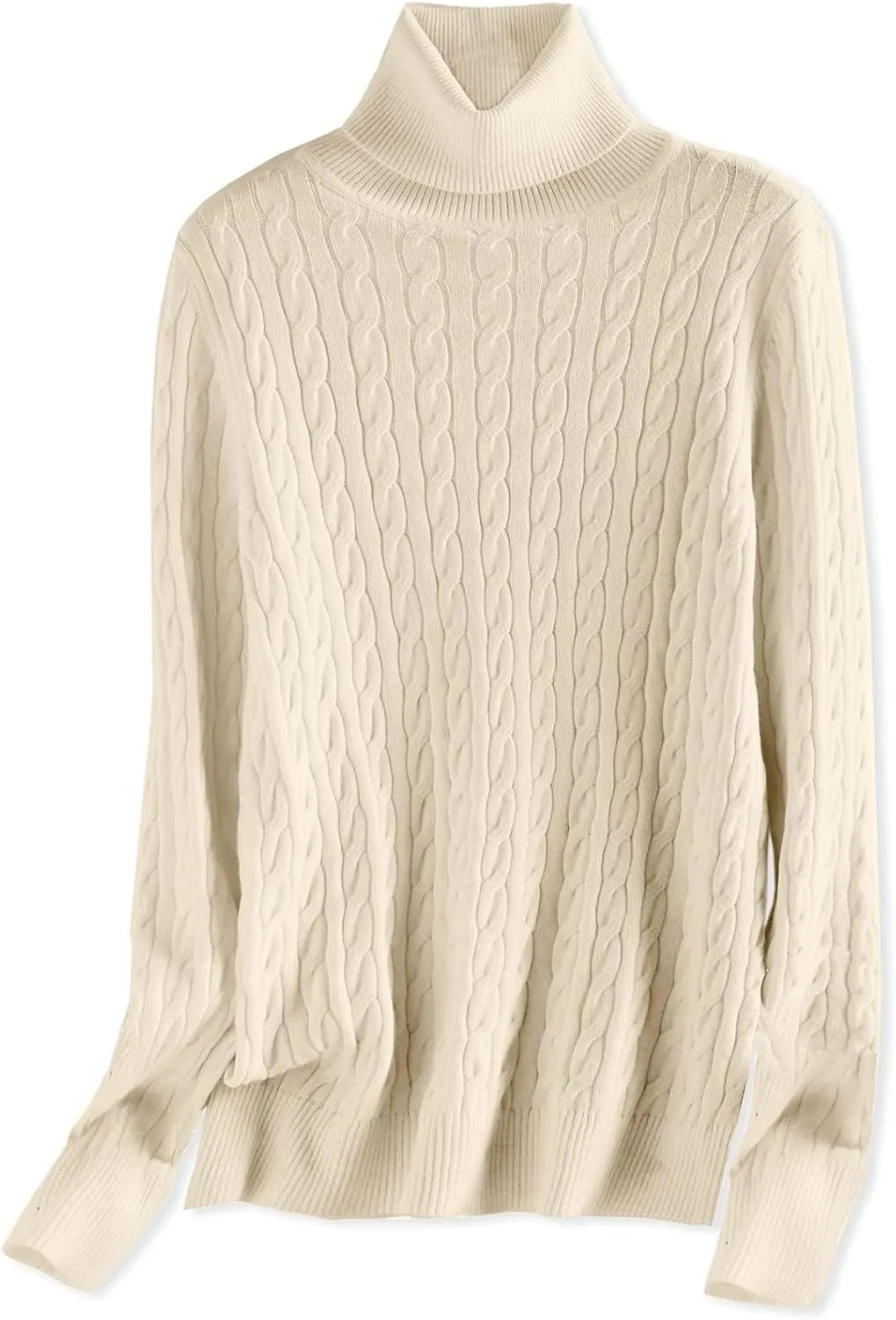 SANGTREE Women's Cable Knit Turtleneck Long Sleeves Lightweight Pullover Sweater