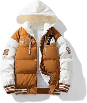 Teen Boys Puffer Jacket, Padded Full Zip Hooded Winter Jackets Big and Tall Packable Down Jacket Sports Quilted Shirt Jacket