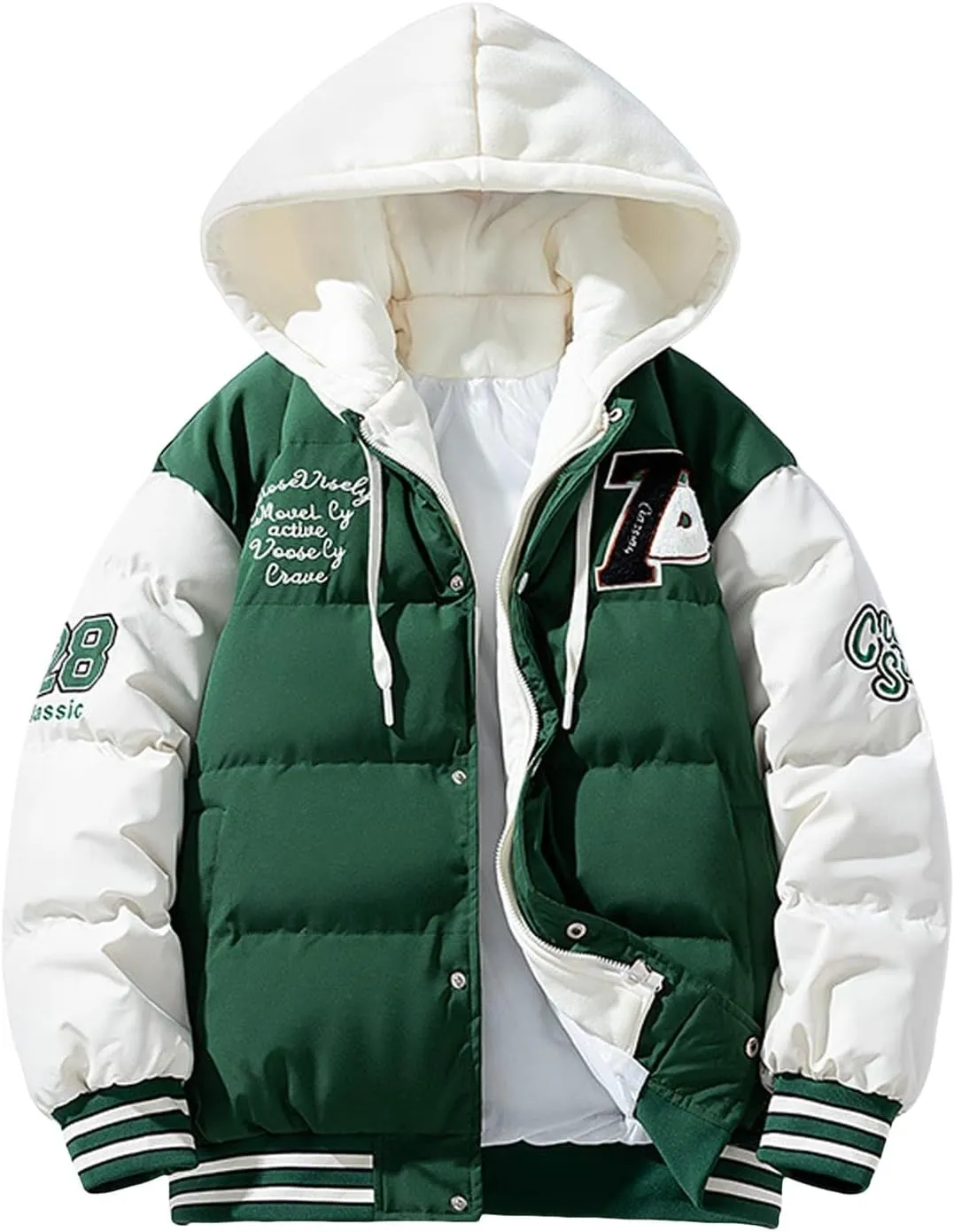 Teen Boys Puffer Jacket, Padded Full Zip Hooded Winter Jackets Big and Tall Packable Down Jacket Sports Quilted Shirt Jacket