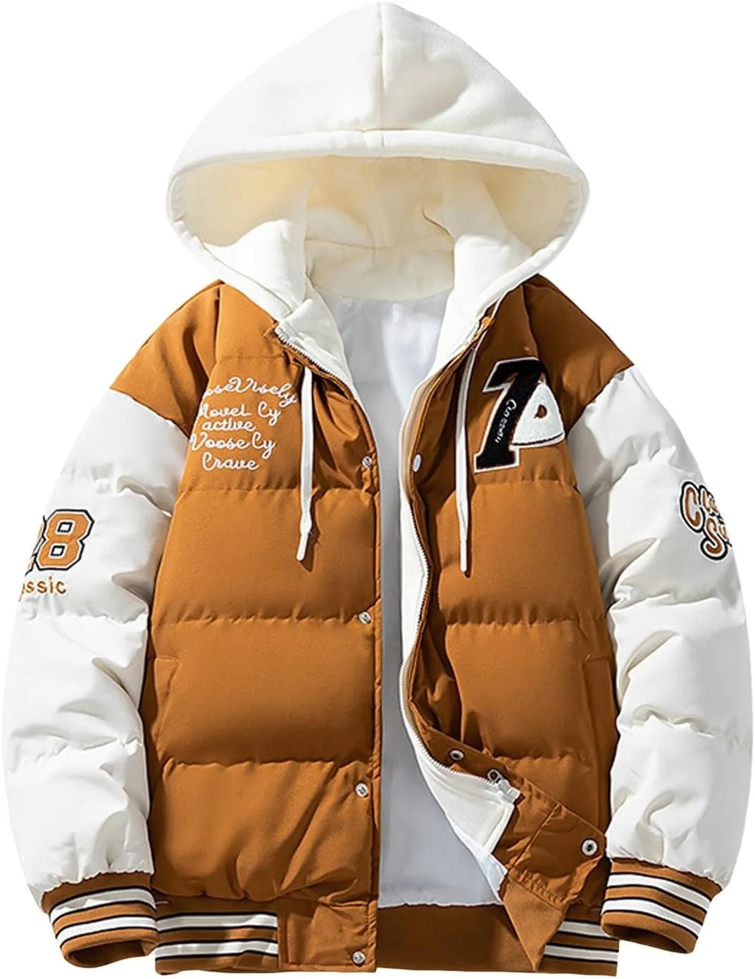 Teen Boys Puffer Jacket, Padded Full Zip Hooded Winter Jackets Big and Tall Packable Down Jacket Sports Quilted Shirt Jacket