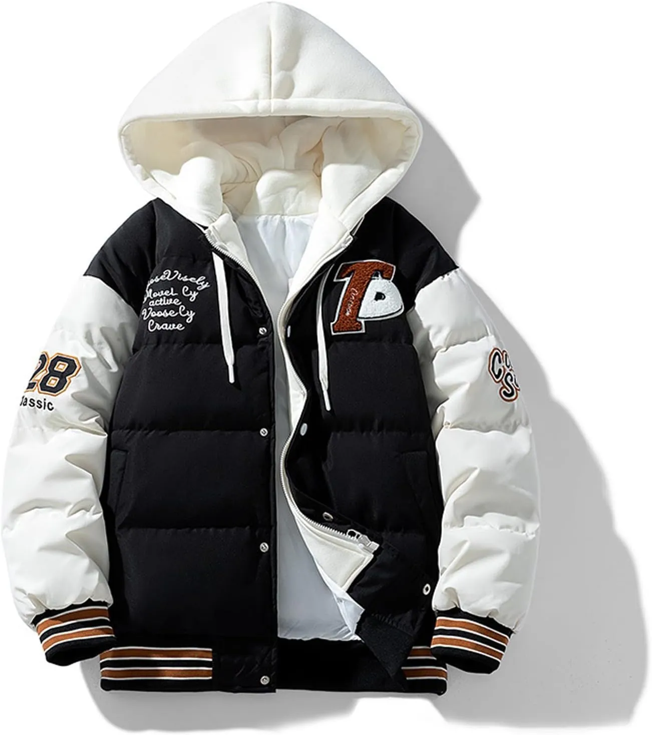 Teen Boys Puffer Jacket, Padded Full Zip Hooded Winter Jackets Big and Tall Packable Down Jacket Sports Quilted Shirt Jacket