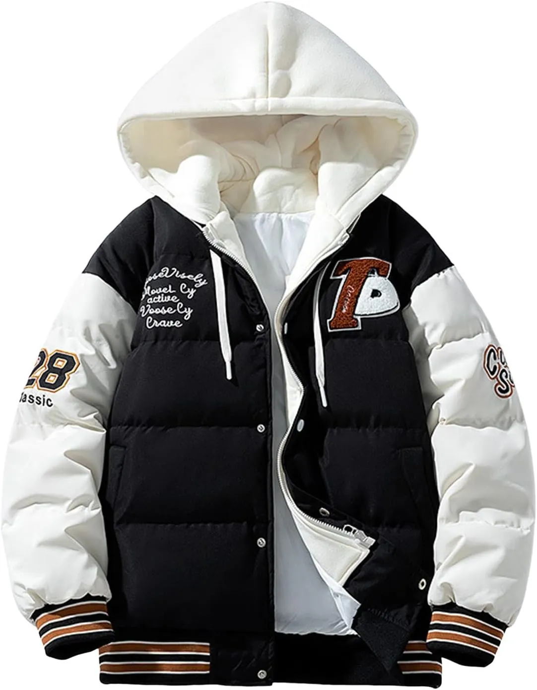 Teen Boys Puffer Jacket, Padded Full Zip Hooded Winter Jackets Big and Tall Packable Down Jacket Sports Quilted Shirt Jacket