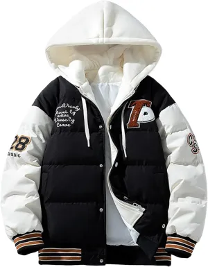 Teen Boys Puffer Jacket, Padded Full Zip Hooded Winter Jackets Big and Tall Packable Down Jacket Sports Quilted Shirt Jacket