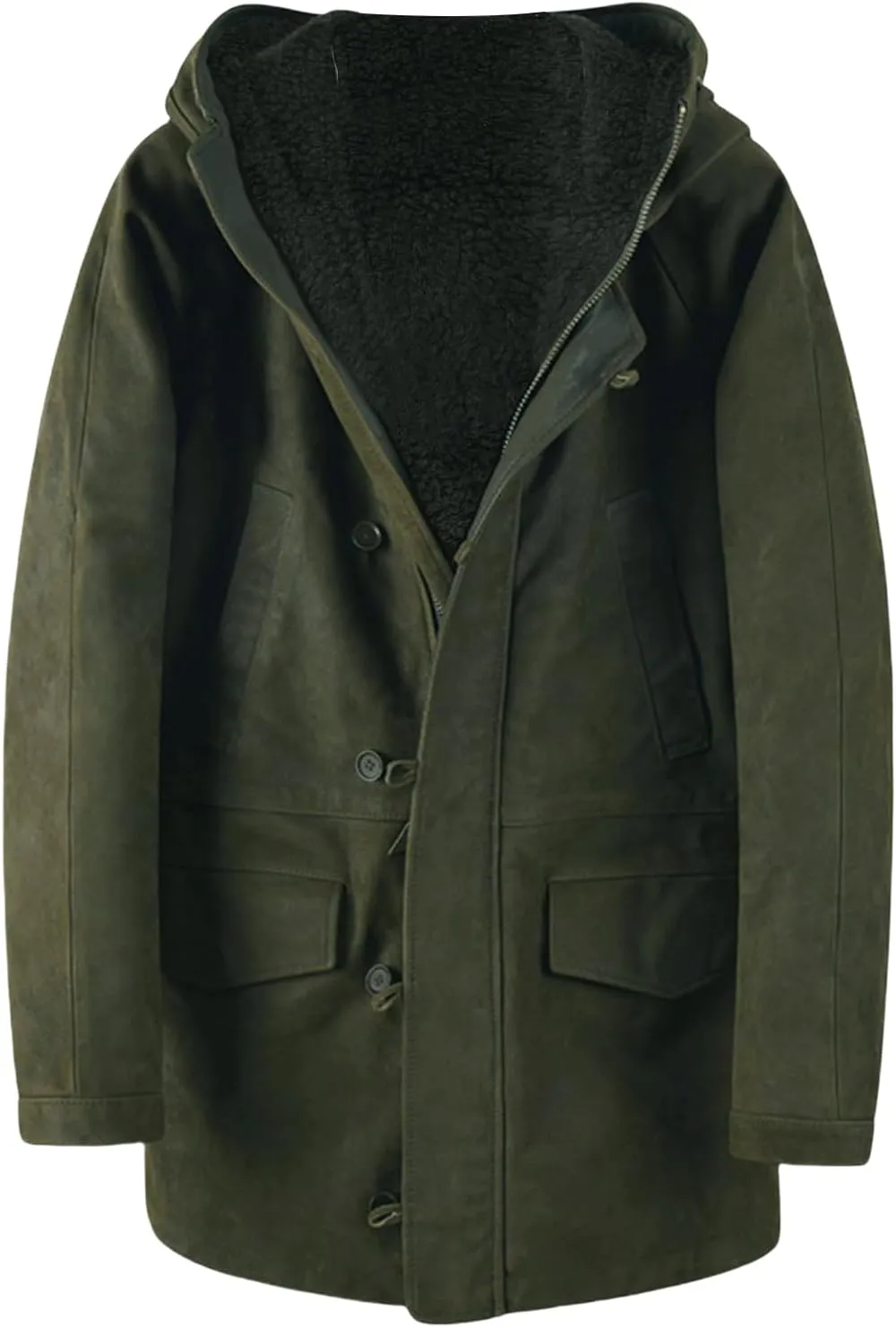 Thatrich Mens Oversized Overcoat Faux Suede Jacket Sherpa Lined Hoodie Button Down Fleece Cardigan Warm Winter Coat Outerwear