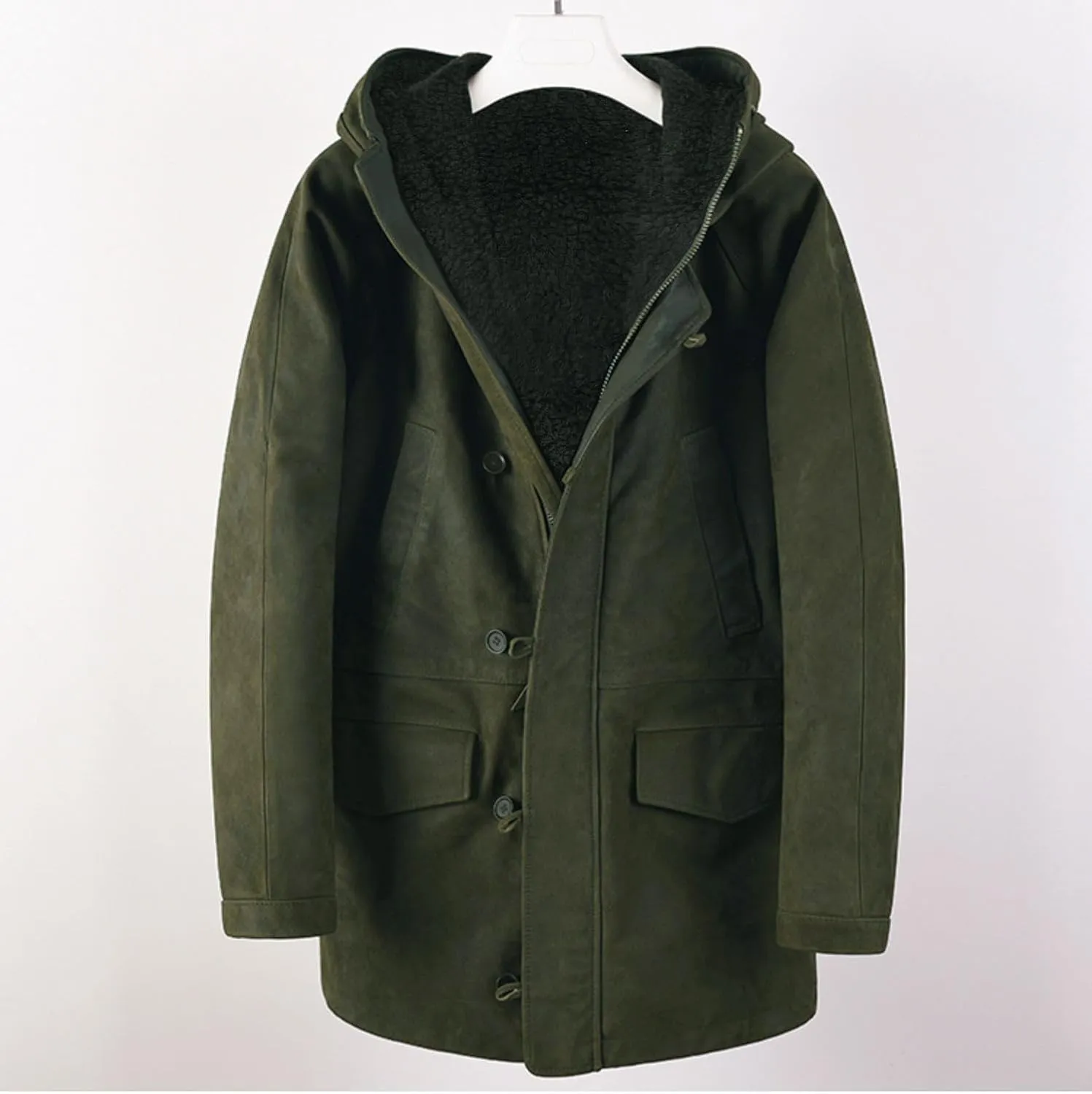Thatrich Mens Oversized Overcoat Faux Suede Jacket Sherpa Lined Hoodie Button Down Fleece Cardigan Warm Winter Coat Outerwear