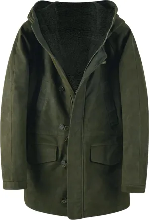 Thatrich Mens Oversized Overcoat Faux Suede Jacket Sherpa Lined Hoodie Button Down Fleece Cardigan Warm Winter Coat Outerwear