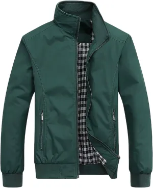 Thatrich Men's Sports Shell Jacket Lightweigh Flannel Lined Windbreaker Slim Fit Zip Up Jacket Casual Outwear Bomber Jackets