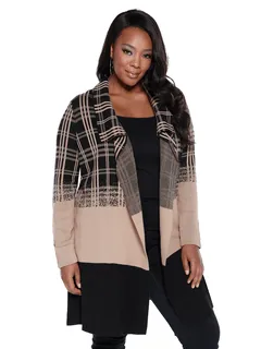 Veronica Long Plaid Cardigan | ICED LATTE/BLACK