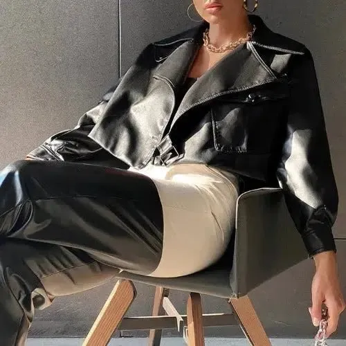 Wenkouban-Winter outfits Christmas Black Friday Side Buckle Faux Leather Jacket